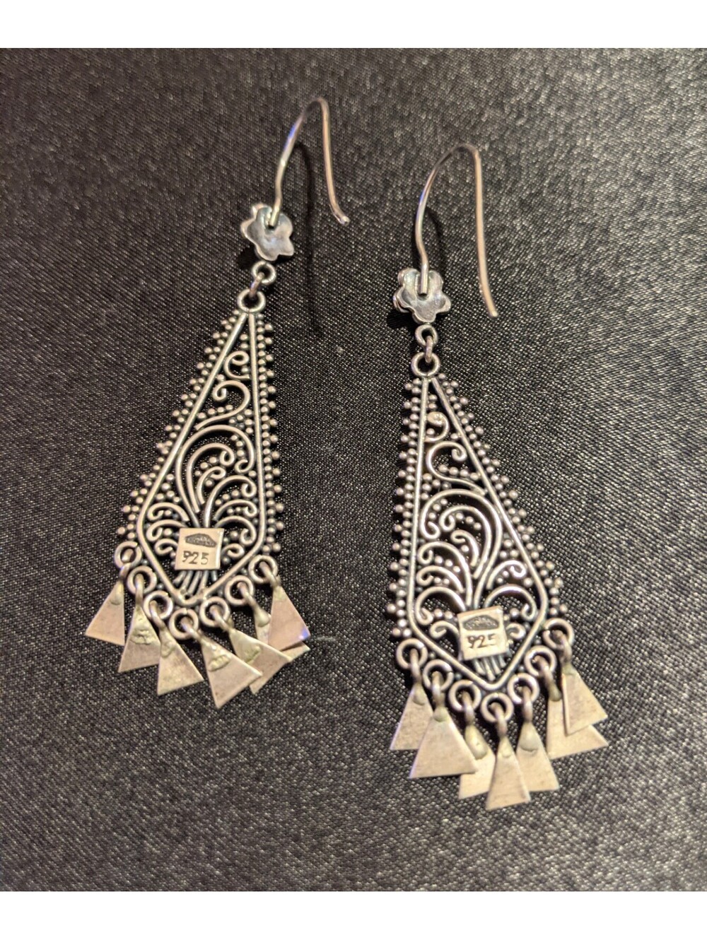 Vtg Artisan Made 925 Sterling Silver Ornate Filigree Dangle Earrings 2.5" 5.88g - Picture 3 of 6
